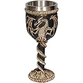 OTARTU Stainless Steel Medieval Dragon Chalice Goblet, Gothic Dragon Skeleton Ossuary Wine Cups 7oz.