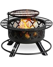 BALI OUTDOORS Wood Burning Fire Pit Backyard with Cooking Grill, 32in, Black, 24in