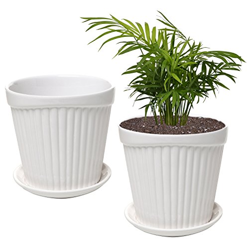 MyGift Set of 2 Decorative Ribbed 5Inch White Round