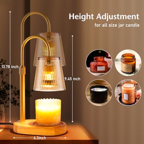 Candle Warmer Lamp with Timer - Electric Wax Melter Flameless Burner Heater | Adjustable Height and Brightness Jar Candles Lamps Suitable Various Holiday Warming Gifts with Gifts for Women with 2 Bulbs