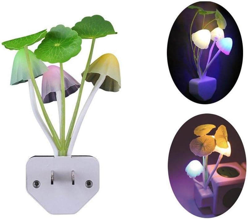 Uteruik LED Night Light with Light Sensor, Mushroom Lamp Color Changing Plug-in Night Lamp Energy Saving Wall Light for Kids Babies Adults