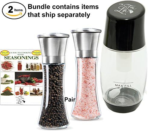 Ideal Kitchen Bundle Olive Oil Sprayer Mister (Black) + Ceramic Adjustable Head Salt &amp; Pepper Grinders (Tall Pair)