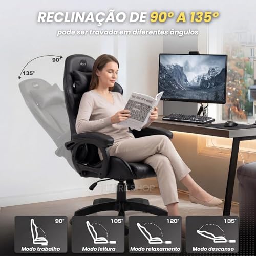 Cadeira Gamer DAZZ X-Rocker Preta, Almofadas Lombar e Cervical, Cadeira de Escritorio Ergonômica com Ajuste de Altura Encosto Reclinável e Mecanismo Borboleta para Jogos Home Office Estudos e Trabalho
