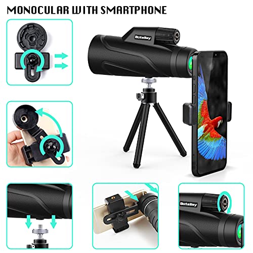 BotaBay 10x42 Monocular Telescope, Waterproof Handheld Night Vision, with Adjustable Tripod & Smartphone Holder, BAK4 Prism for Bird Watching/Hunting/Hiking/Concert/Travelling/Adults/Kids