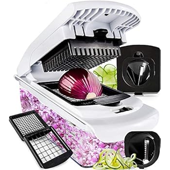 Fullstar Vegetable Chopper - Spiralizer Vegetable Slicer - Onion Chopper with Container - Pro Food Chopper - Slicer Dicer Cutter - 4 Blades