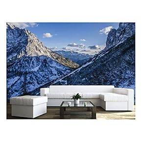 Winter Landscape of Mountain with Snow in The Blue Sky - Removable Wall Mural | Self-Adhesive Large Wallpaper - 66x96 inches