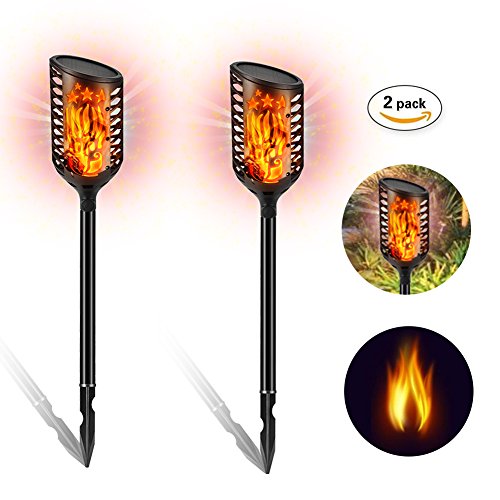 LED Solar Lights outdoor dancing Flickering Flame Waterproof Security Torch Lamp Landscape Decoration Lighting Dusk to Dawn for Driveway Yard Lawn Garden Auto On/Off(2 Pack (Black) ¡