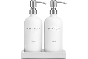 Prus Waso White Soap Dispenser for Kitchen Sink, Dish and Hand Soap Dispenser with Silver Stainless Steel Pump, Perfect for Kitchen Decor and Accessories. (Silver & White)