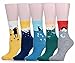 5 Pairs Of Cute Cat Womens Girls Casual Comfortable Cotton Crew Socks