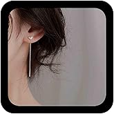 Erimberate Bohemian Heart Ear Jacket Earrings Gold Heart Stud Earrings Long Tassel Chain Earrings Bar Pull Through Earrings Jewelry for Women and Girls Gifts