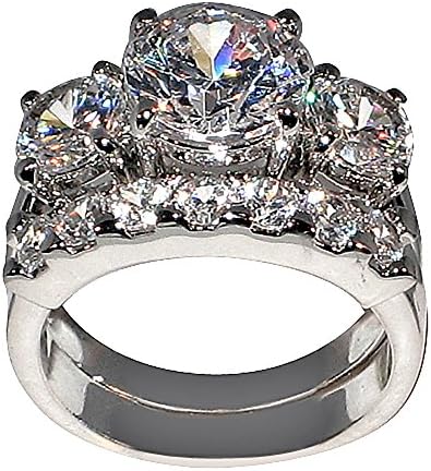 5 Ct. Bold Past Present & Future Style Cubic Zirconia Cz Bridal (Round-shaped Center Stone Is 2.75 Cts)