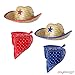 Dozen Straw Cowboy Hats with Cowboy Bandanas (6 Red & 6 Blue) for Kids - Makes Great Birthday Party Hats for Boys and Girls