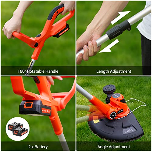 PAXCESS Cordless String Trimmer/Edger, 20V 10Inch Weed Eater with 2Pcs
