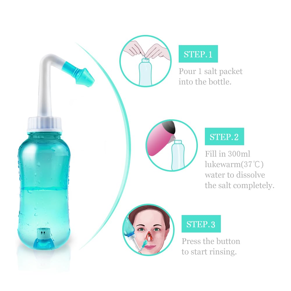 Waterpulse Neti Pot Sinus Rinsing, Nasal Wash Bottle Sinus Rinsing Bottle Cleaner Pressure Irrigation Neti-Pot with Sticker Thermometer for Adult & Kid BPA Free (Green)