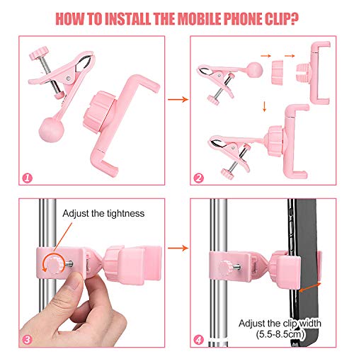 KINGOAL 6.3 inch Foldable Ring Light with Tripod Stand and Phone Holder, Portable Makeup Dimmable Ring Lights with Mirror, 3 Light Modes for Live Stream, Make-Up, YouTube, Tiktok (Pink)