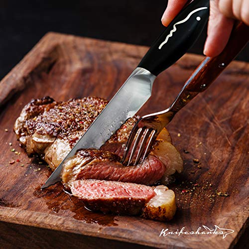 Knifesharks Premium Japanese Steel 4-Piece Steak Knife Set - Serrated Forged Fine Steak Knife Set, Razor Sharp