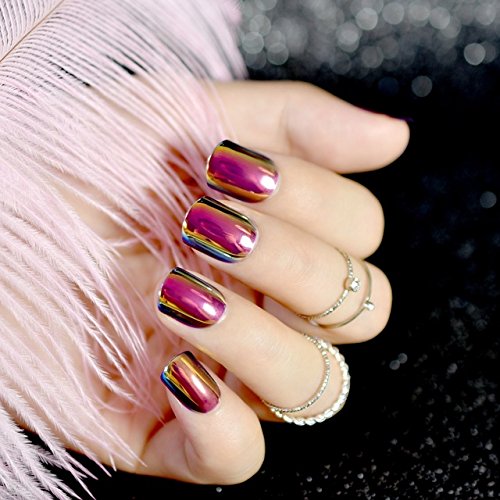 Crystal Beads Decoration Press On Nails Black Gradient Round
