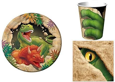Dino Blast Birthday Party Supplies Set Plates Napkins Cups Kit for 16