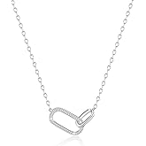 SUNFEEL 925 Sterling Silver 14K Gold Plated Pendant Necklace for Women, Dainty Interlocking Paperclip Necklaces Cubic Zirconia for Mom Wife Girlfriend Bridal Jewelry Gift for Prom Birthday Anniversary