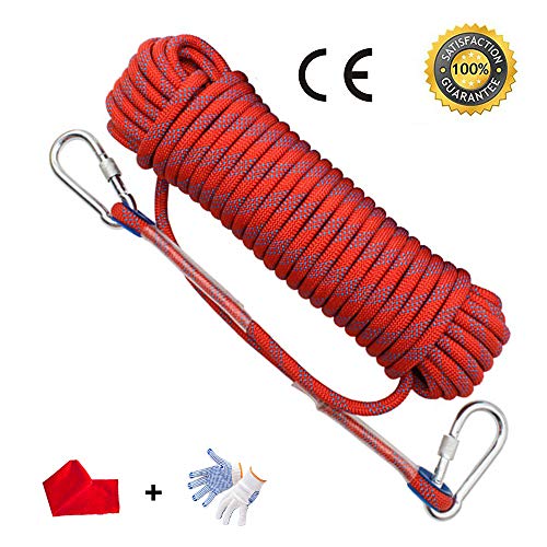 BRYUBR 10mm(3/8") Outdoor Climbing Rope | Red Static Rock Climbing Rope | 10M(32ft) Fire Escape Rope | Ice Climbing Equipment Safety Rescue Parachute Rope - Thumbnail 7