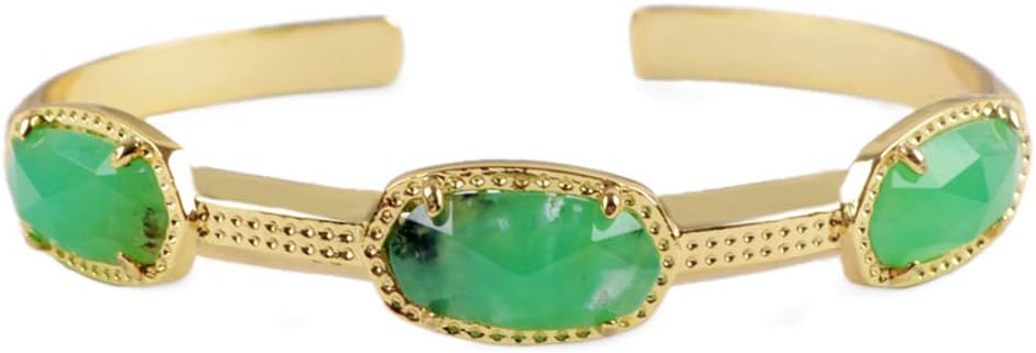 ZENGORI 1 Piece Gold Plated Three Hexagon Multi Kind Gemstones Bezel Setting Open Bangle