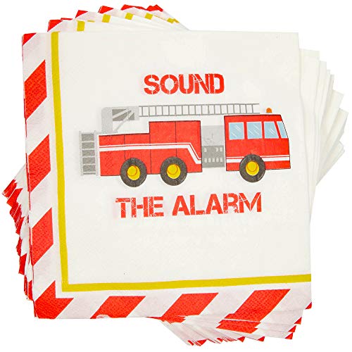 Blue Panda Fire Fighter Truck Party Napkins (100 Count) 6.5 Inches