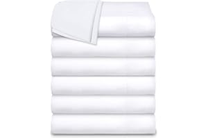 Twin Size Flat Sheets, Cotton/Poly, 66x104 in,White, 6-Pack