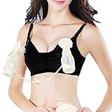 Multitrust Women Hands Free Breastpump Bra Pump&Nurse Nursing Pumping Bra With Soft Pad (L, Black)