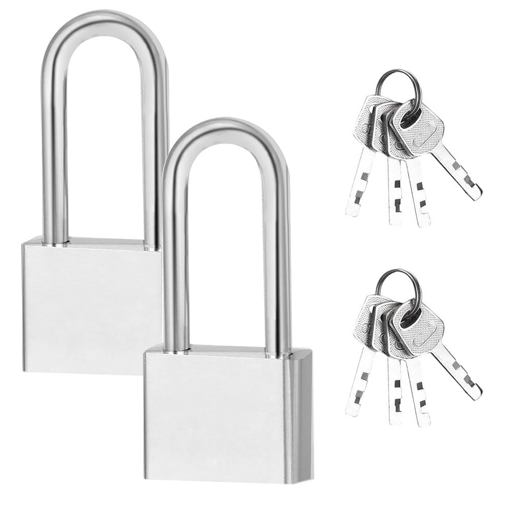 YAMUZONG 2 Pcs Stainless Steel Padlocks, Heavy Duty Weatherproof Long Handle Padlocks for Travel Bags, Cabinets, Gym Lockers, Toolbox, Garden Shed, Garage, Fence, Storage Units