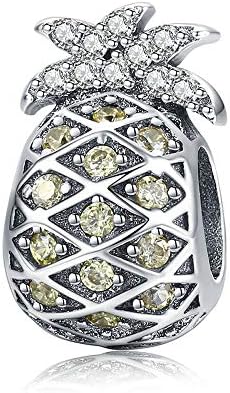 Bijoux BluSilver Pineapple Authentic 925 Sterling Silver Summer Pineapple Fruit Crystal CZ Beads Fit Charm Bracelets DIY Jewellery Accessories