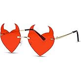 WLLHYF Rimless Devil Horns Heart Sunglasses For Women Devil Heart Sunglasses Funny Halloween Glasses Punk Rock Horn Glass