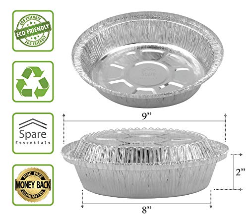 45 Pack - 9 Inch Round Aluminum Pans, with Clear Plastic Lids. Round Tins for Baking and Food Transport. Round Foil Pans. Pie Tins Perfect for Pies, Quiche, Nachos and Pastries by Spare Essentials - Thumbnail 3