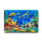 Top Fabric & Non-Slip Rubber Indoor/Outdoor Doormat Door Mats - Colorful Tropical Fishes Coral Swim in the Deep Ocean Art Floor Mat Rug for Home/Office/Bedroom