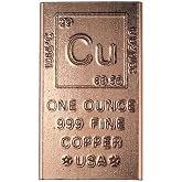 1 oz Copper bar - 999 Pure Chemistry Element Design with Certificate of Authenticity by Unique Metals