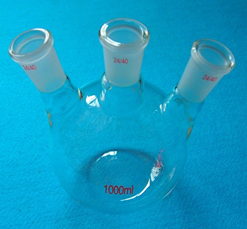 Deschem 1000ml,3-Neck,24/40,Flat Bottom Glass Flask,Three Neck,Laboratory Boiling Vessel