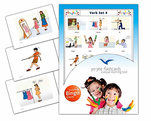 Verbs Flash Cards in English with Matching Bingo Game Cards in One Set - Vocabulary Picture Cards for Toddlers, Kids, Children and Adults - Size 4.13  5.83 in - DIN A6