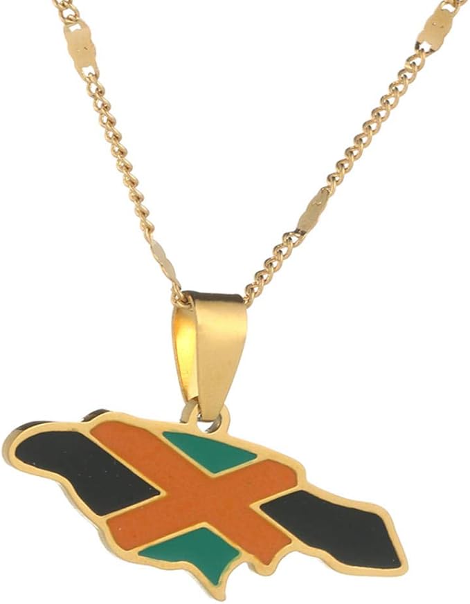 Fashion Stainless Steel Enamel Jamaica Map and National Flag Pendant