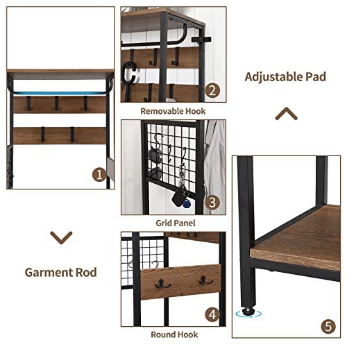 Hall Tree with Shoe Bench, 5in1 Entryway Coat Rack with 3