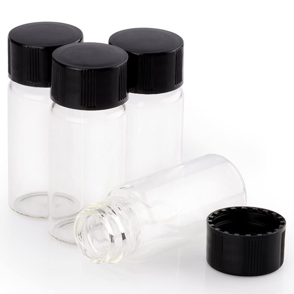 StonyLab Clear Glass Sample Vials with Cap, Screw Cap Sample Vials Clear Glass Liquid Sampling Bottle Reagent Bottle with Cap Closure (10ml (42 Packs))