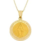 14k Yellow Gold and White Gold Polished Miraculous Virgin Mary Double Sided Pendant Medal Necklaces