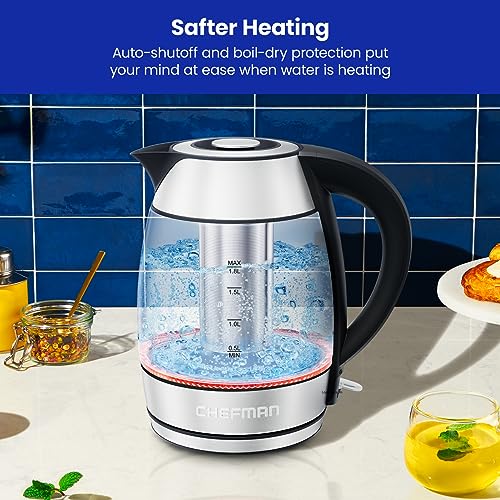Chefman Glass Electric Kettle for Boiling Water, 1500W, with
