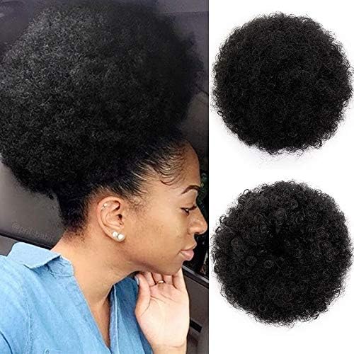 ForQueens Synthetic Curly Hair Ponytail African American Short Afro Kinky Curly Wrap Drawstring Puff Ponytail Hair Extensions Wig with 2 Clips(Large 1#)