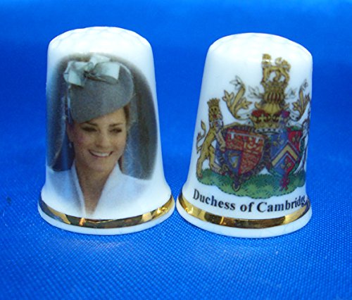 Birchcroft Porcelain China Thimble - Duchess of Cambridge with Coat of Arms on Reverse - Free Box
