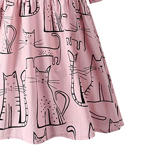 Kawaiine Women O-Neck Boho Print Bow Cotton and Linen Short Dress Pink