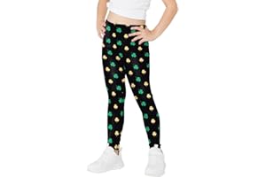 Eciodci Girls St. Patrick's Day Shamrock Leggings 3D Printed Irish Green Clover Leaves Pants High Waist Stretchy Soft Tights