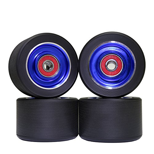 Z-FIRST 62mm Roller Skates Wheels Aluminum Alloy Speed Skate Wheels Replacement Wheels with Abec-9 Bearing (Pack of 4) (Black-Blue)