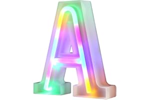 WARMTHOU Neon Letter Lights 26 Alphabet Letter Bar Sign Letter Signs for Wedding Christmas Birthday Partty Supplies,USB/Battery Powered Light Up Letters for Home Decoration-Colourful A
