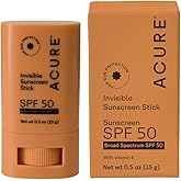 Acure Invisible Sunscreen Stick SPF 50 - Face Sunscreen Stick Applicator, Clear Sublock for Sensitive Skin, Natural Glow for Face & Body with Vitamin E, Solar Protector, Travel Size, Vegan - 0.5 oz