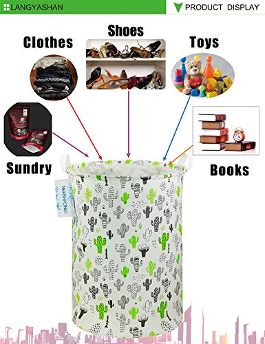 LANGYASHAN Storage Bin,Canvas Fabric Collapsible Organizer Basket for Laundry Hamper,Toy Bins,Gift Baskets, Bedroom, Clothes,Baby Nursery (Cactus)