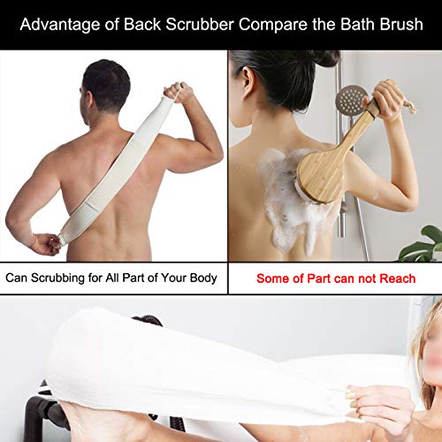 Back Scrubber, for Women Men Body Shower Long Handle with Loofah Natural Material Design 3.94 ✖ 31.5 inch (Beige)